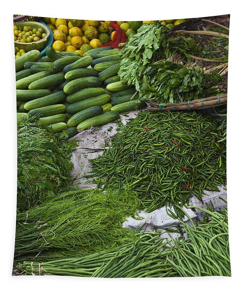 Vertical Tapestry featuring the photograph Burmese Vegetable Market by Craig Lovell