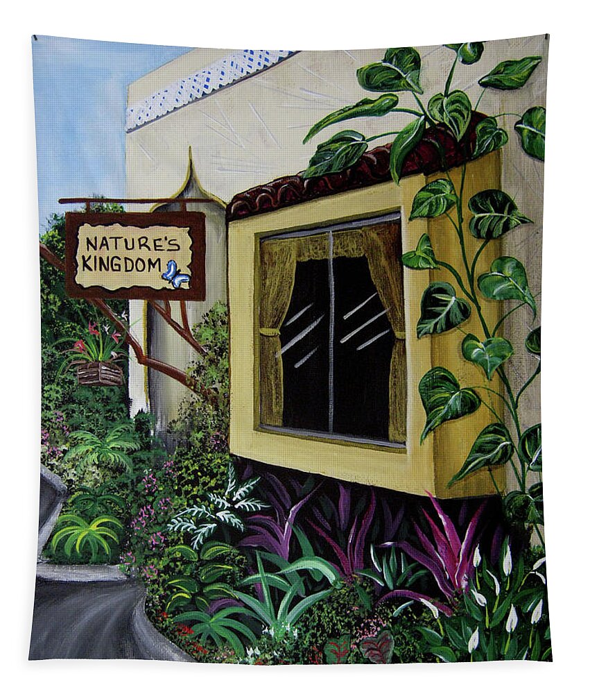 Tampa Tapestry featuring the painting Busch Gardens scene by Gloria E Barreto-Rodriguez