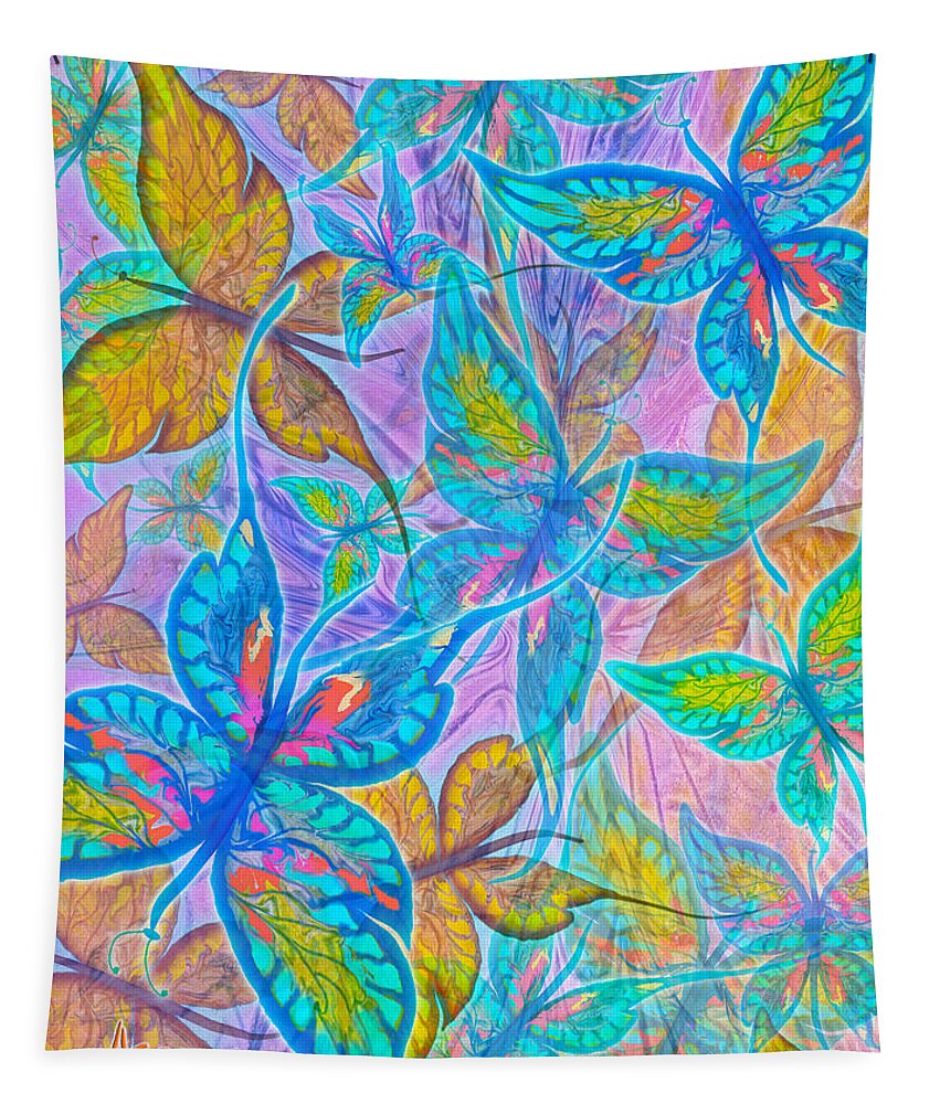 Butterflies Tapestry featuring the mixed media Butterflies on Lilac by Teresa Ascone