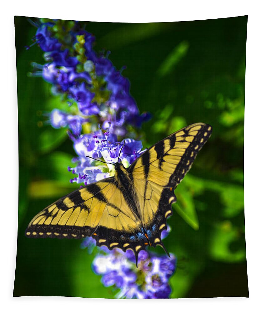 Swallowtail Tapestry featuring the photograph Butterflly Bush And The Swallowtail by Sandi OReilly