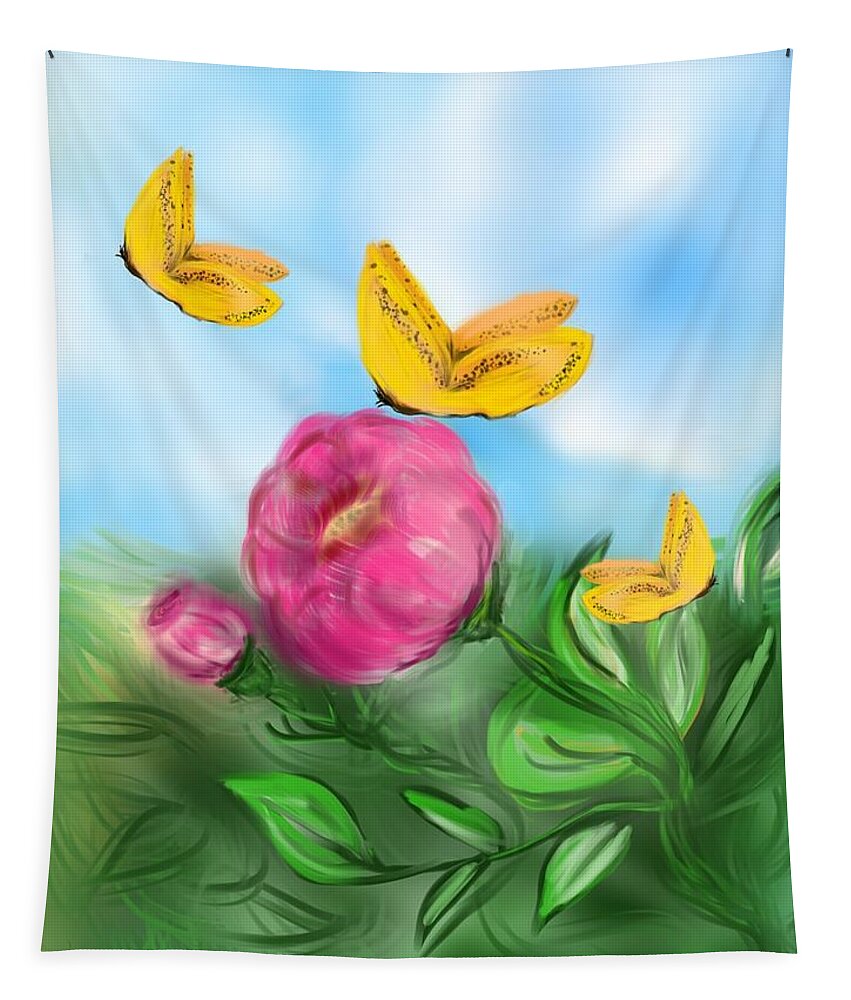 Floral Tapestry featuring the digital art Butterfly Triplets by Christine Fournier