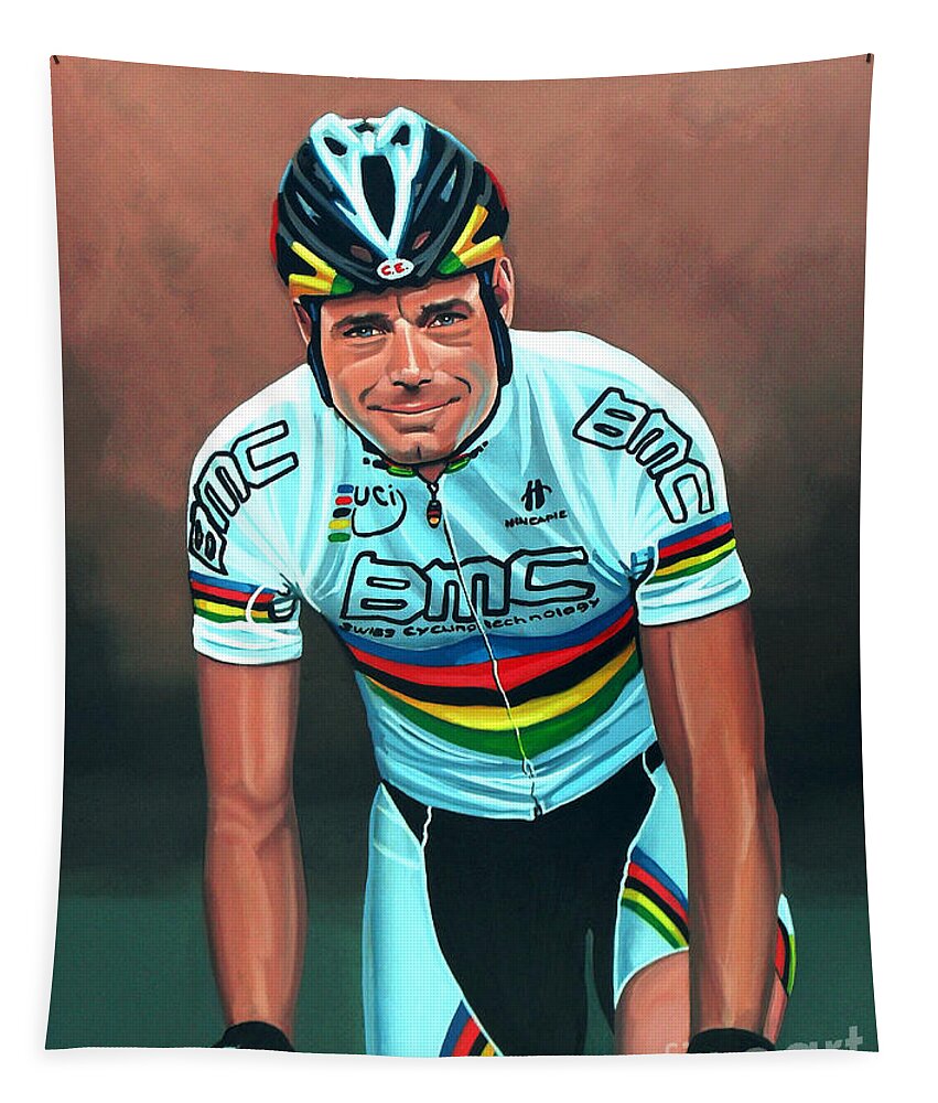 Cadel Evans Tapestry featuring the painting Cadel Evans by Paul Meijering