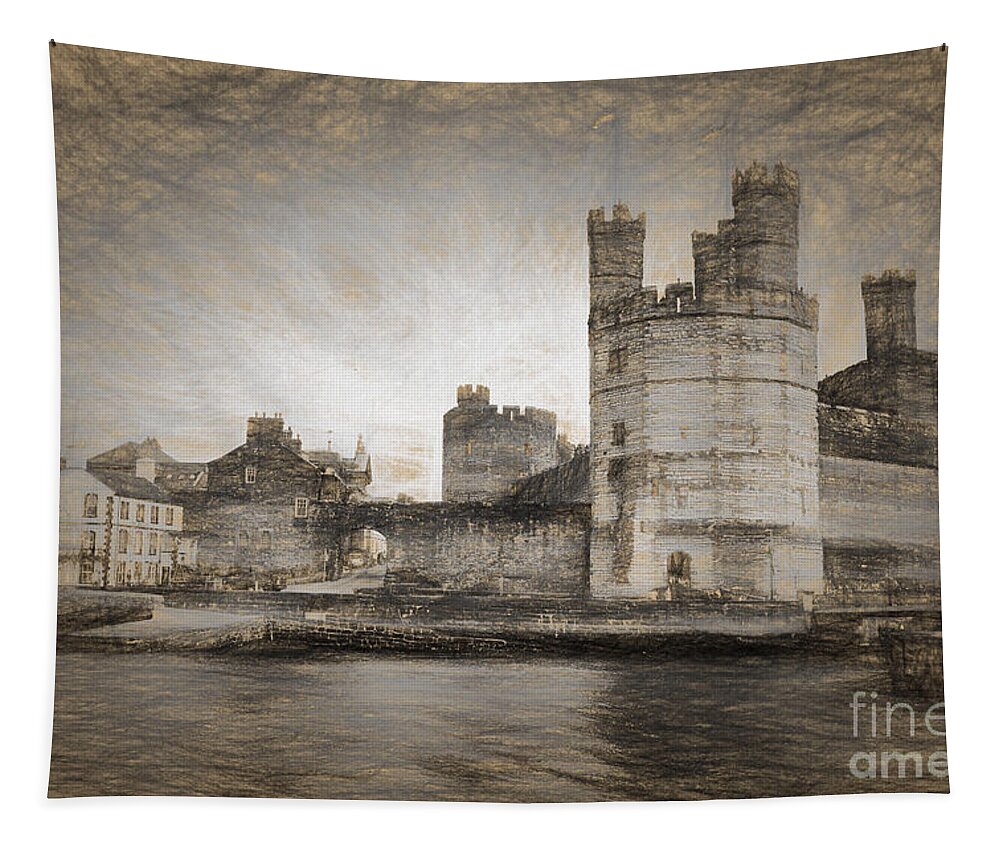 Caernarfon Castle Tapestry featuring the digital art Caernarfon Castle by Ann Garrett