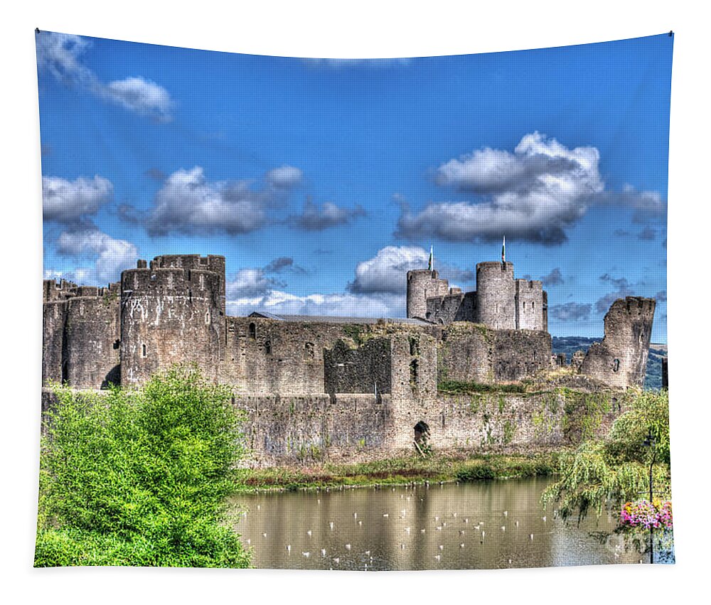 Caerphilly Castle Tapestry featuring the photograph Caerphilly Castle 4 by Steve Purnell