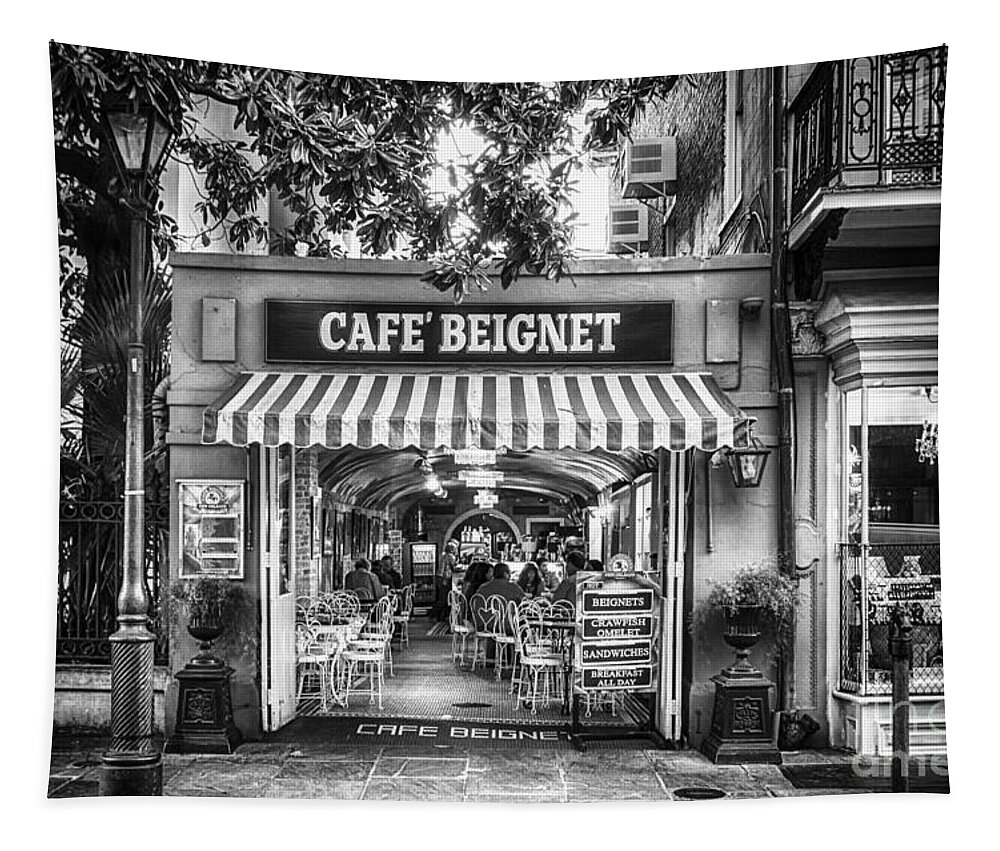 Nola Tapestry featuring the photograph Cafe Beignet Morning NOLA - BW by Kathleen K Parker