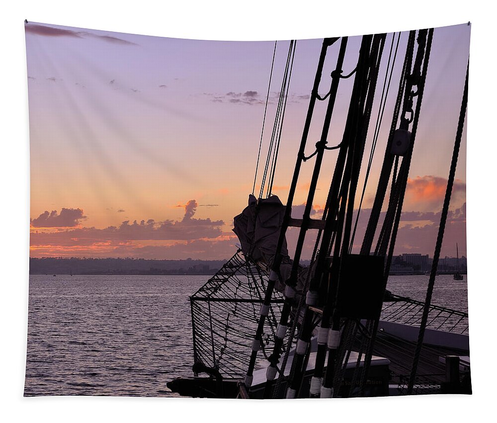Tall Ship Tapestry featuring the photograph Californian at sunset by Marianne Campolongo