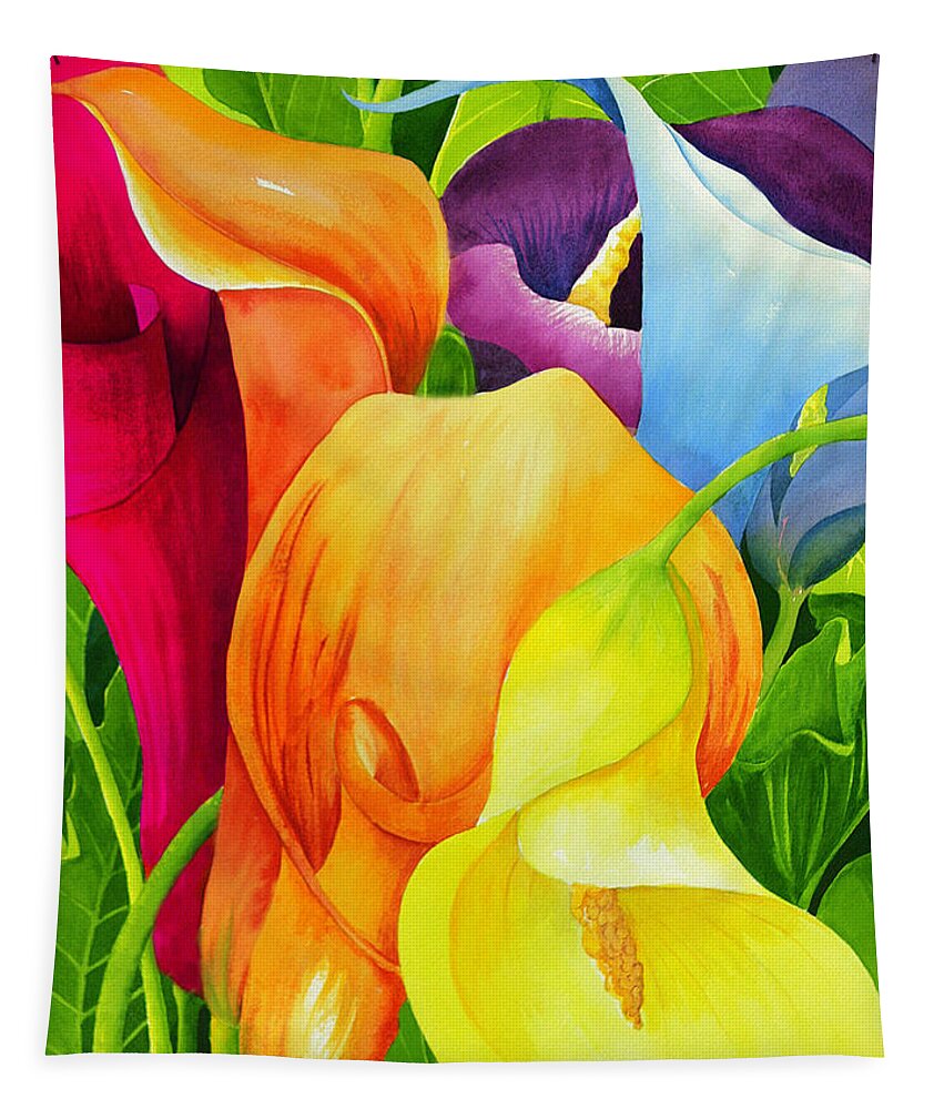 Flower Paintings Tapestry featuring the painting Calla Lily Rainbow by Janis Grau