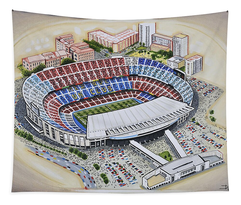 Art Tapestry featuring the painting Camp Nou - Barcelona FC by D J Rogers