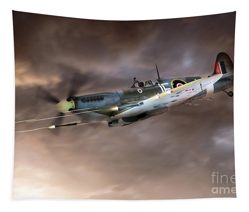 Supermarine Spitfire Tapestry featuring the digital art Cannons Blazing by Airpower Art