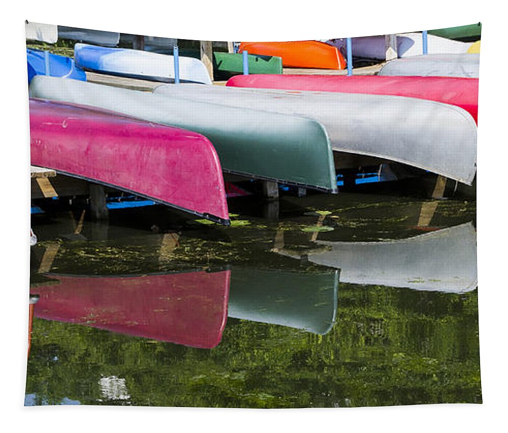 Canoes Tapestry featuring the photograph Canoes - Lake Wingra - Madison by Steven Ralser