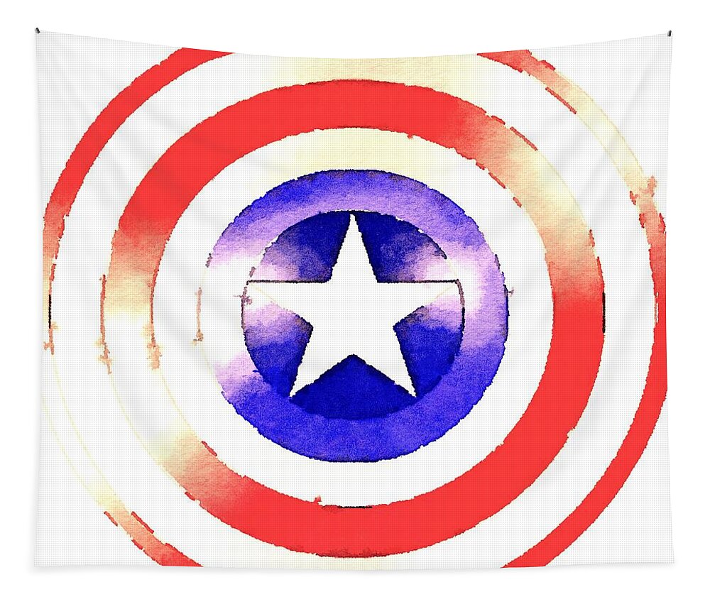 Captain America Tapestry featuring the painting Cap Am Shield by HELGE Art Gallery