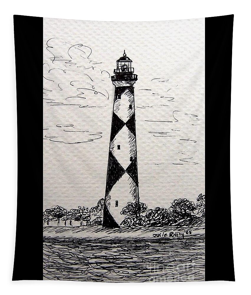Lighthouse Tapestry featuring the drawing Cape Lookout Lighthouse NC by Julie Brugh Riffey