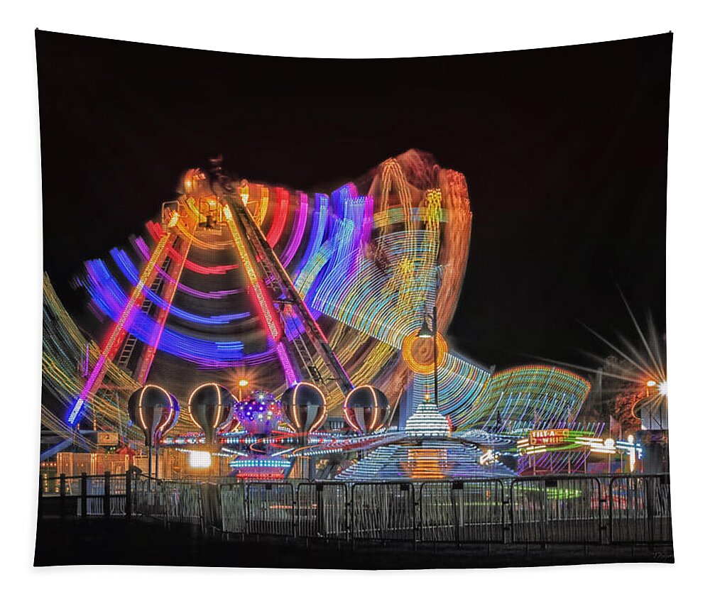 Carnival Tapestry featuring the photograph Carnival Rides At Night 07 by Thomas Woolworth