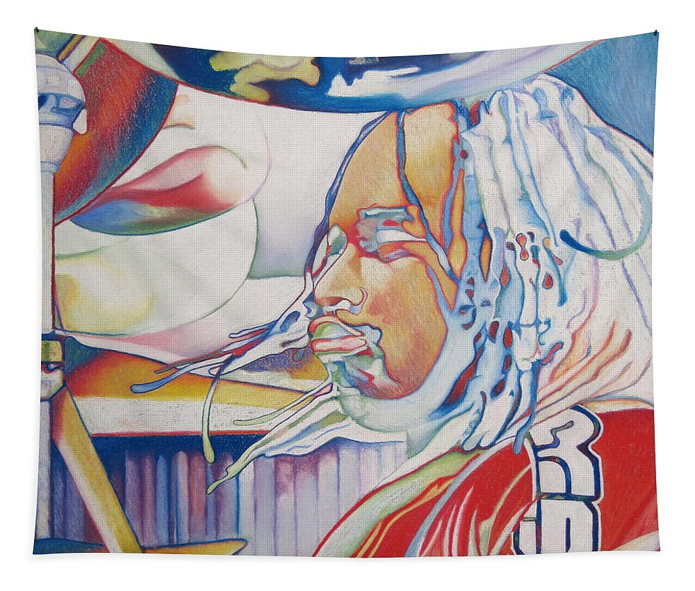 Carter Beauford Tapestry featuring the drawing Carter Beauford Colorful Full Band Series by Joshua Morton