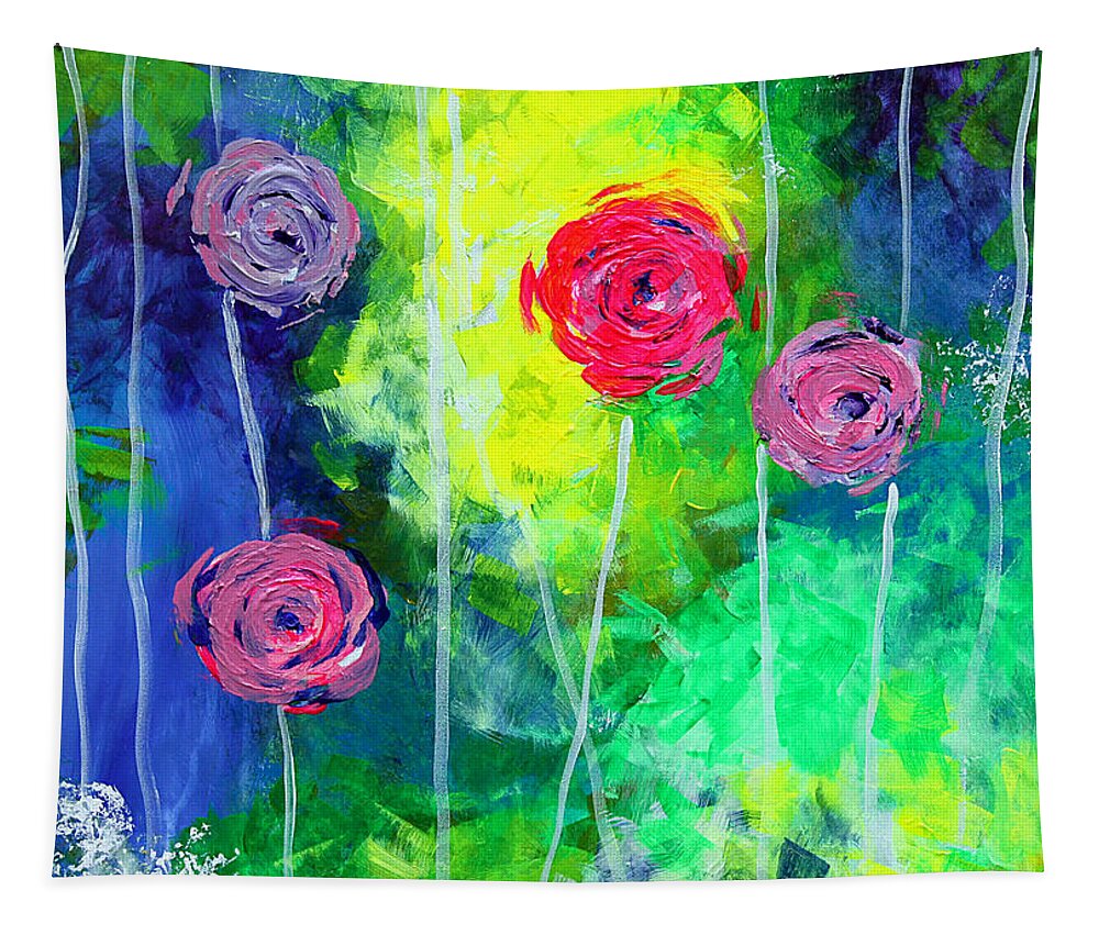 Flower Tapestry featuring the painting Cascading Light by Jan Marvin by Jan Marvin