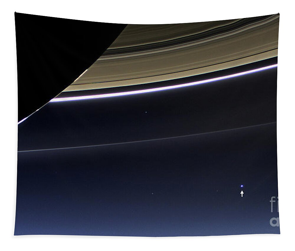 Saturn Tapestry featuring the photograph Cassini View Of Saturn And Earth by Science Source