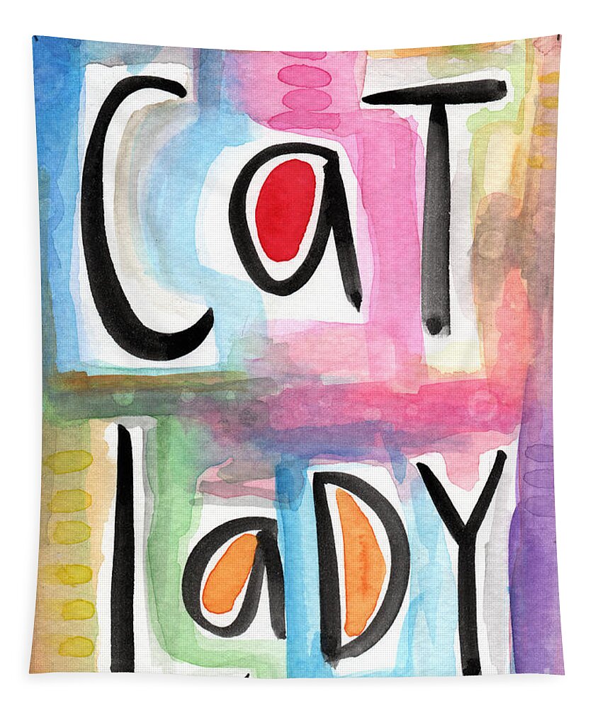 Cat Lady Tapestry featuring the painting Cat Lady by Linda Woods
