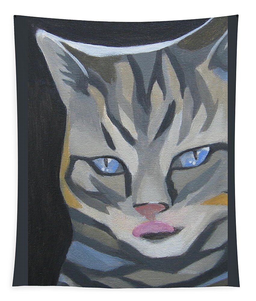 Cat Tapestry featuring the painting Cat with Tongue by Kazumi Whitemoon