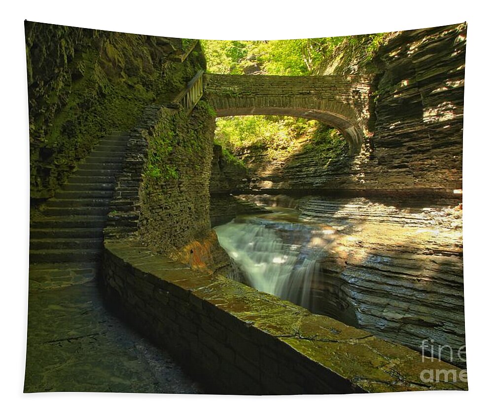 Watkins Glen State Park Tapestry featuring the photograph CCC Path To The Falls by Adam Jewell