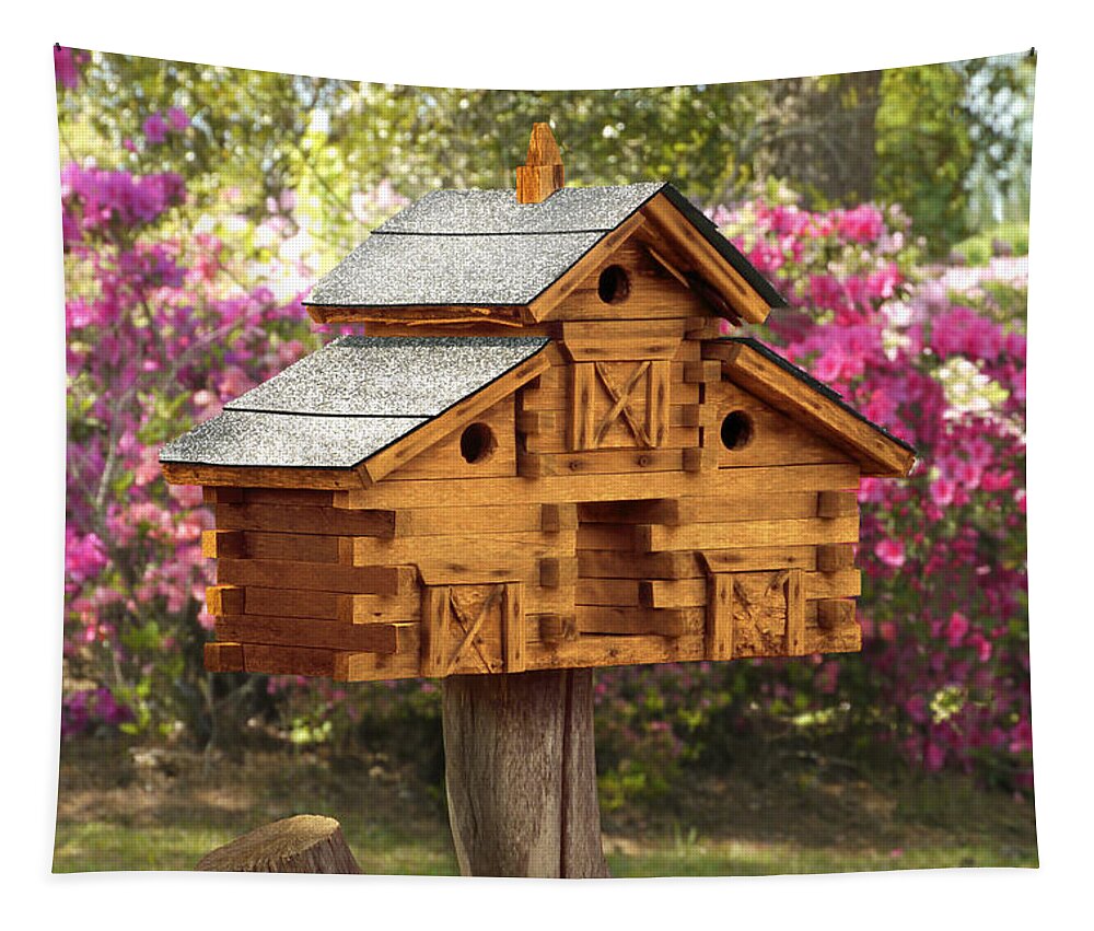 Cedar Birdhouse Tapestry featuring the photograph Cedar Birdhouse by Mike McGlothlen