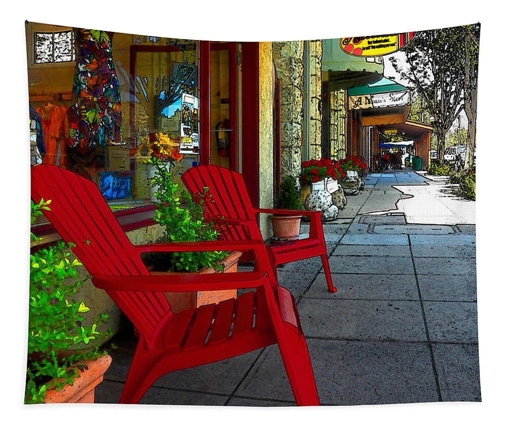 Chairs Tapestry featuring the photograph Chairs On A Sidewalk by James Eddy