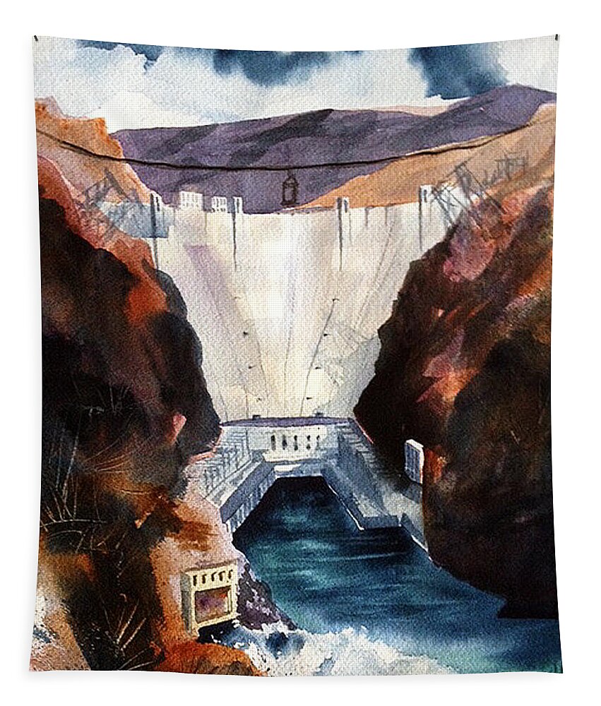 Hoover Dam Tapestry featuring the painting Char's Hoover Dam by Craig Burgwardt