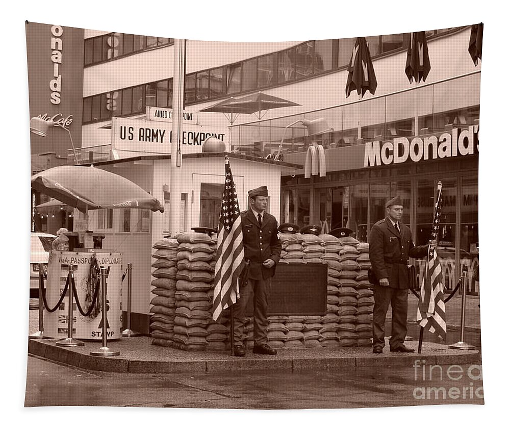 Berlin Tapestry featuring the photograph Check Point Charlie by Tiziana Maniezzo