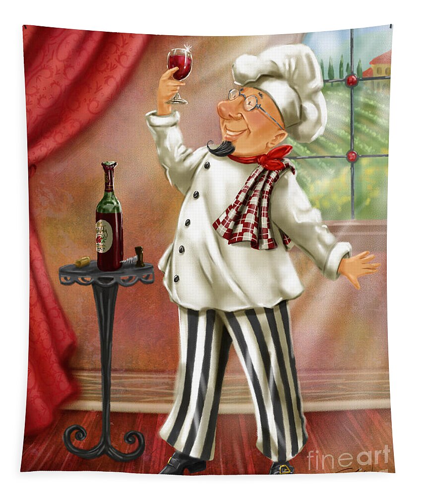 Chef Tapestry featuring the mixed media Chefs with Wine IV by Shari Warren