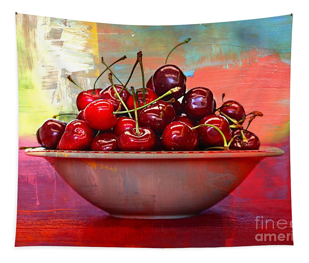 Cherries Tapestry featuring the photograph Cherries on the Table with Textures by Carol Groenen