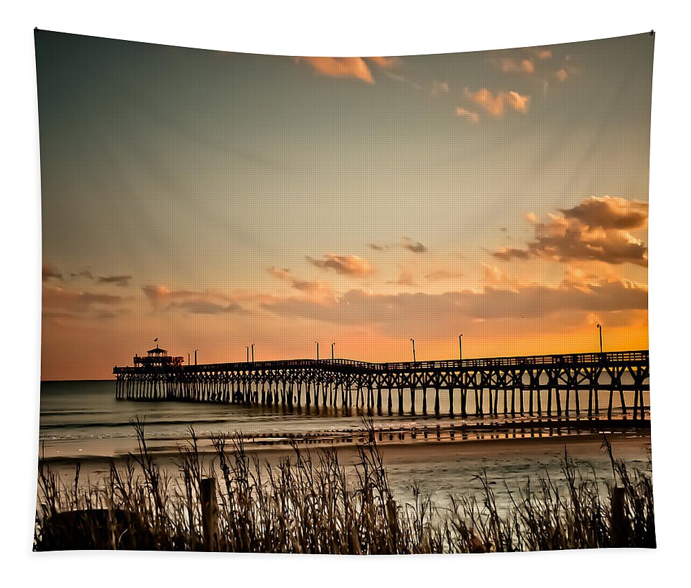 Cherry Grove Tapestry featuring the photograph Cherry Grove Pier Myrtle Beach SC by Trish Tritz