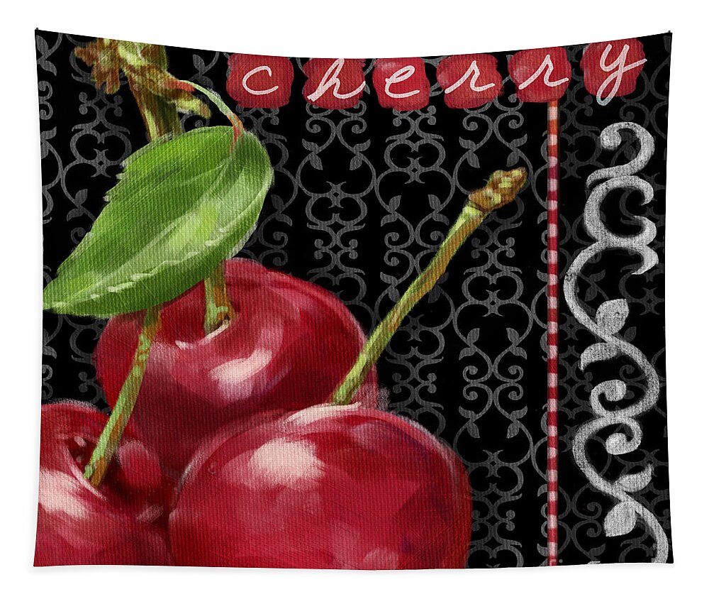 Cherry Tapestry featuring the mixed media Cherry on Black and White by Shari Warren