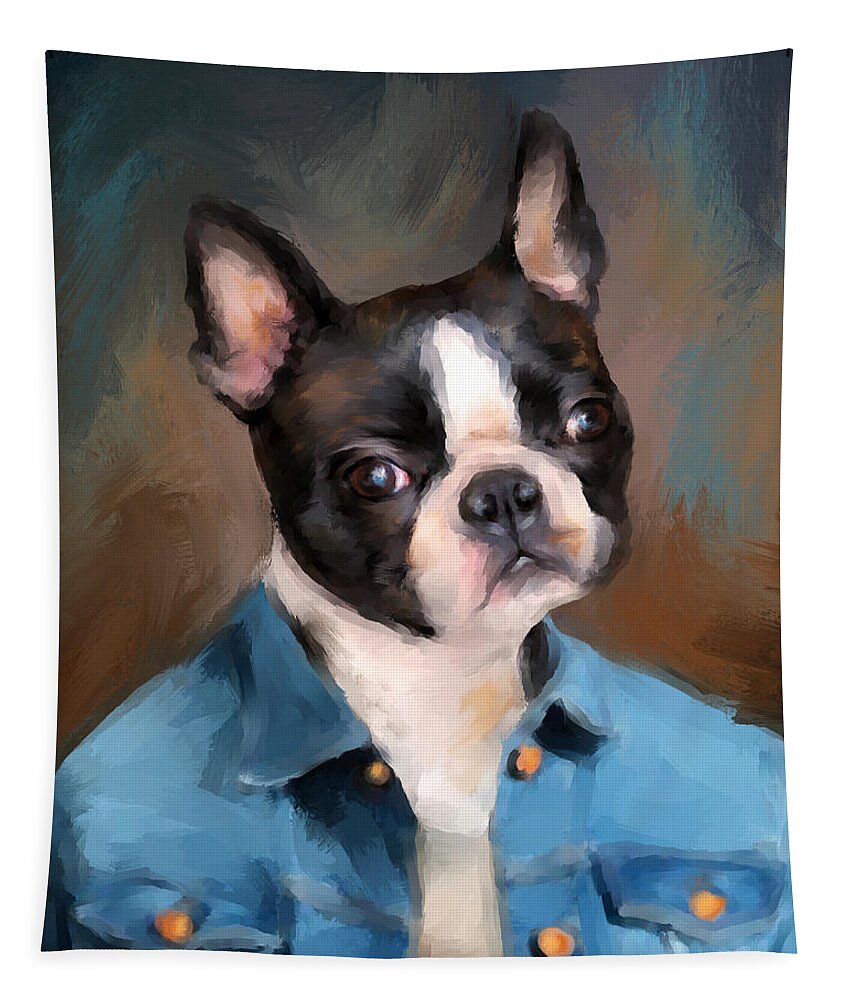 Art Tapestry featuring the painting Chic Boston Terrier by Jai Johnson