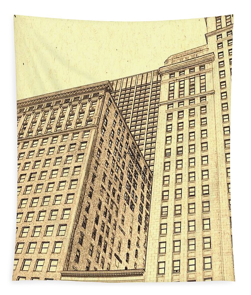 Chicago Downtown Buildings Tapestry featuring the digital art Chicago architecture by Dejan Jovanovic