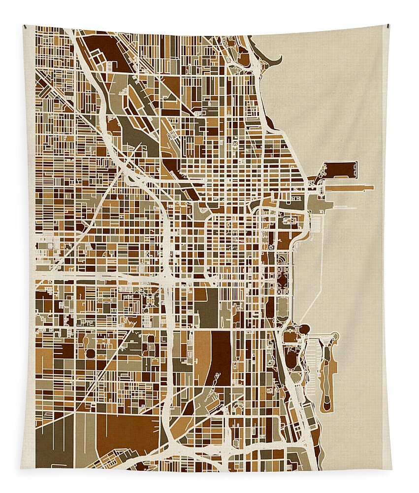 Chicago Tapestry featuring the digital art Chicago City Street Map by Michael Tompsett