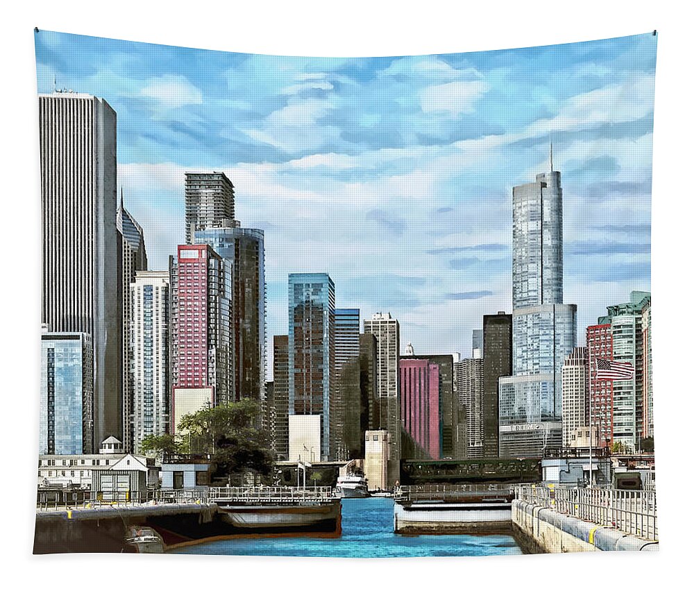 Chicago Tapestry featuring the photograph Chicago IL - Chicago Harbor Lock by Susan Savad