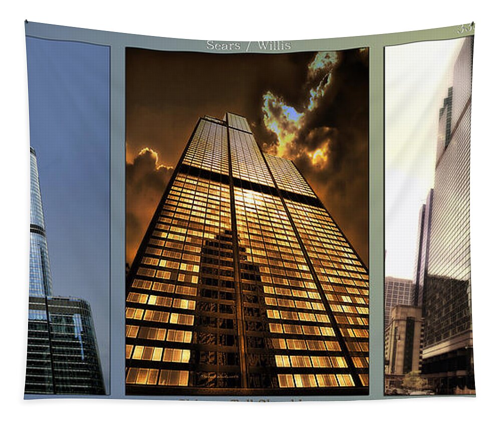 Chicago Tapestry featuring the photograph Chicago Tall Shoulders Trump Sears 333 w Wacker Triptych 3 Panel 01 by Thomas Woolworth