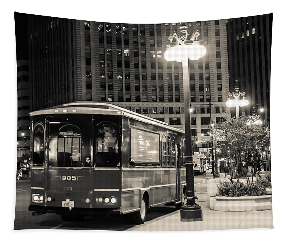 Transportation Tapestry featuring the photograph Chicago Trolly Stop by Melinda Ledsome