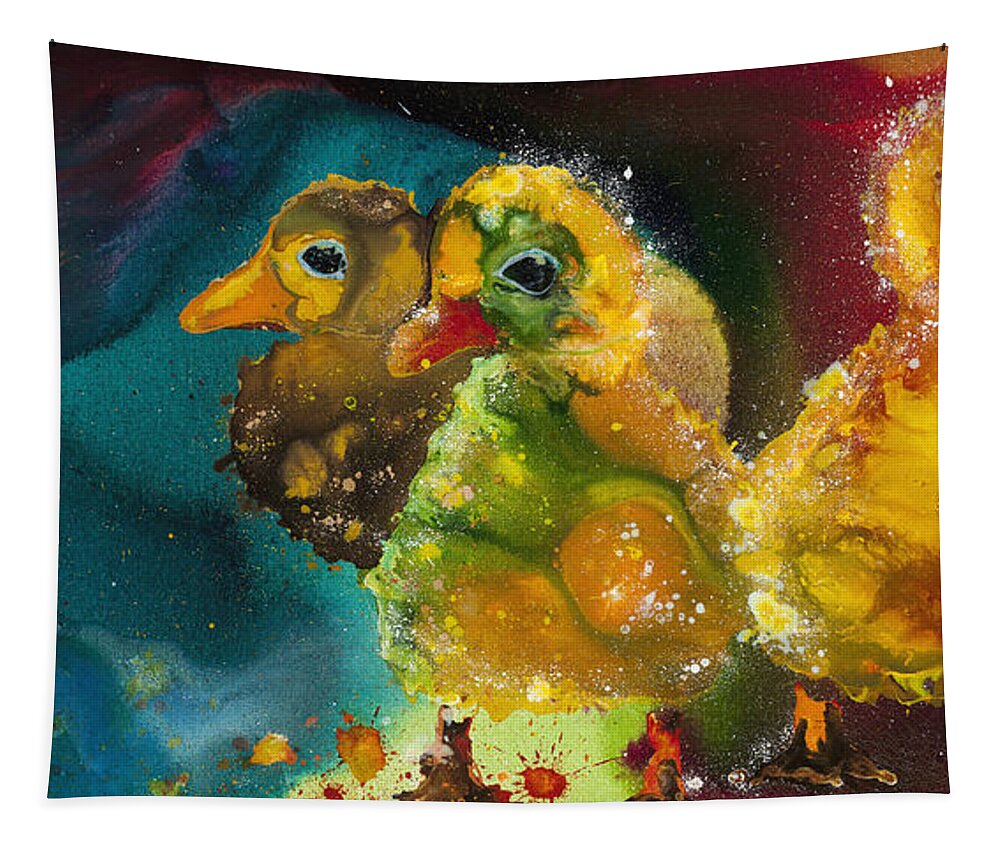 Animal Tapestry featuring the painting Chick Trio by Kasha Ritter