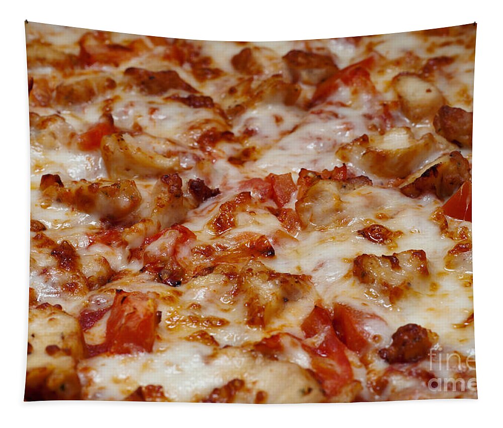 Food Tapestry featuring the photograph Chicken And Diced Tomato Pizza 1 by Andee Design