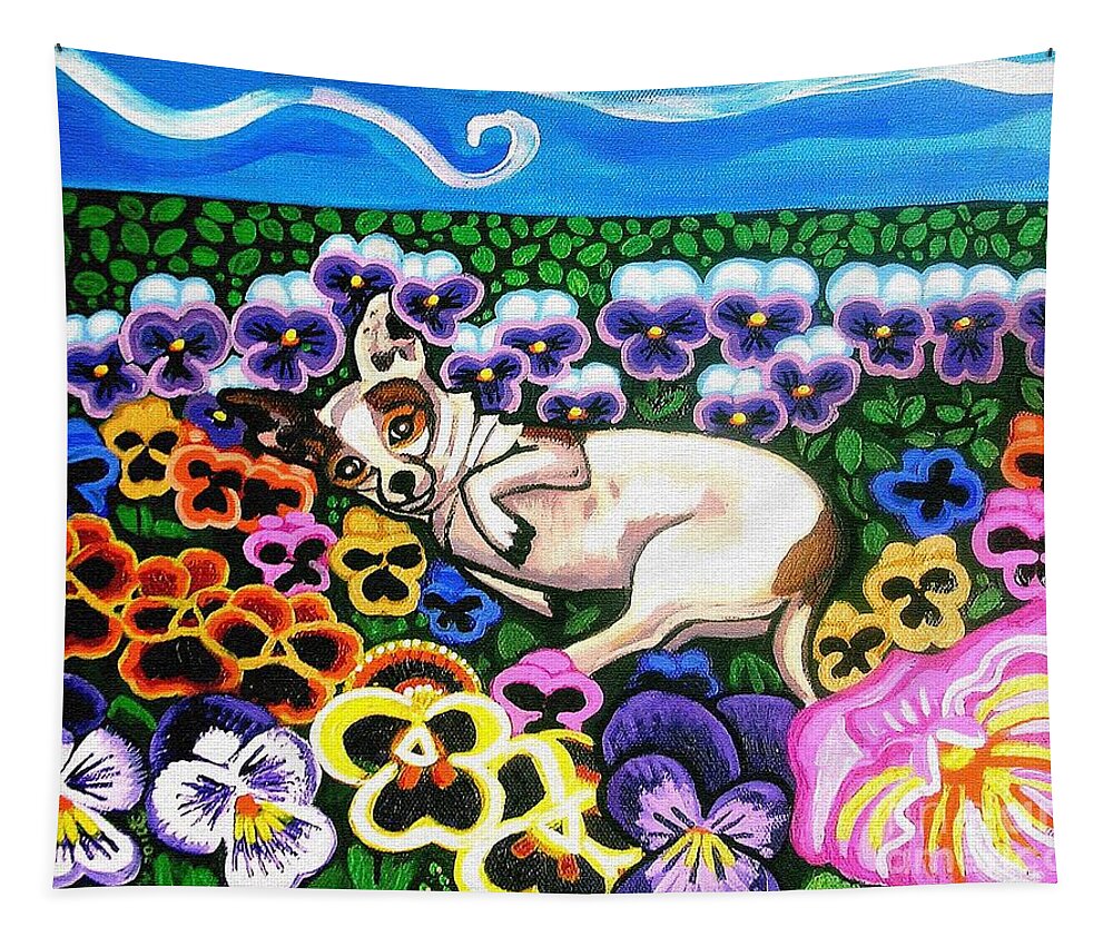Dog Portrait Tapestry featuring the painting Chihuahua In Flowers by Genevieve Esson