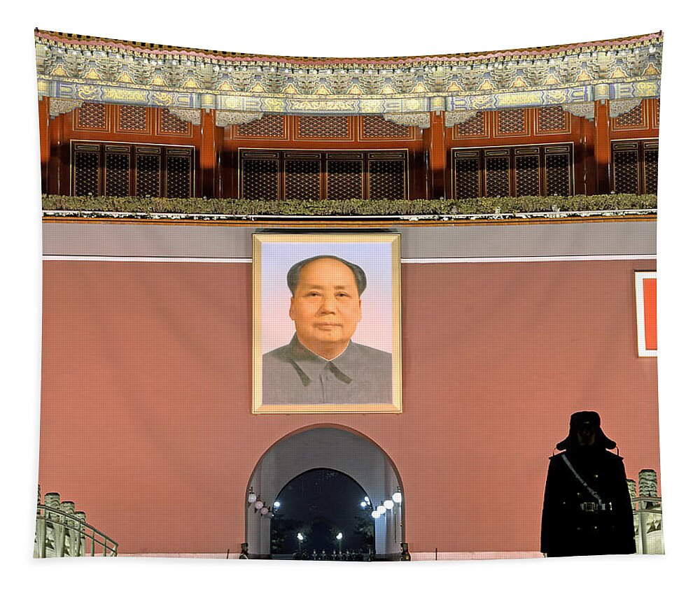Mao Tapestry featuring the photograph Chinese Guard at Tiananmen Square - Beijing China by Brendan Reals