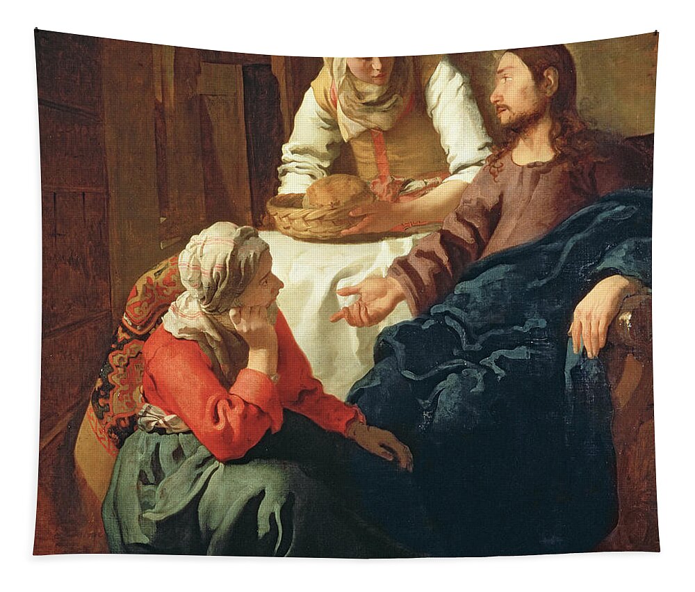 Vermeer Tapestry featuring the painting Christ In The House Of Martha And Mary by Jan Vermeer