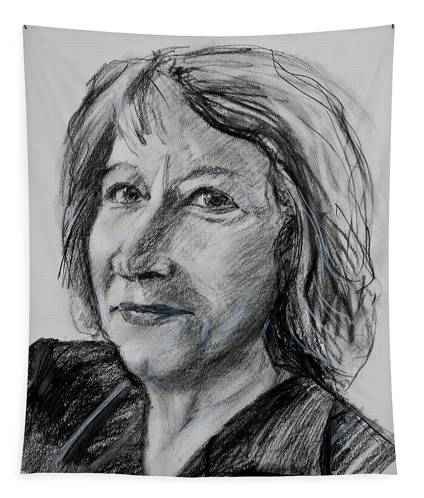 Female Face Tapestry featuring the drawing Christine by Maxim Komissarchik