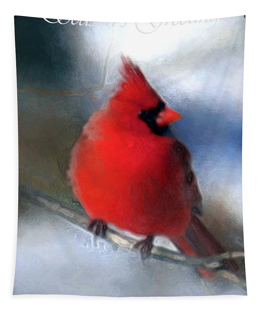Cardinal Tapestry featuring the digital art Christmas Card - Cardinal by Pennie McCracken