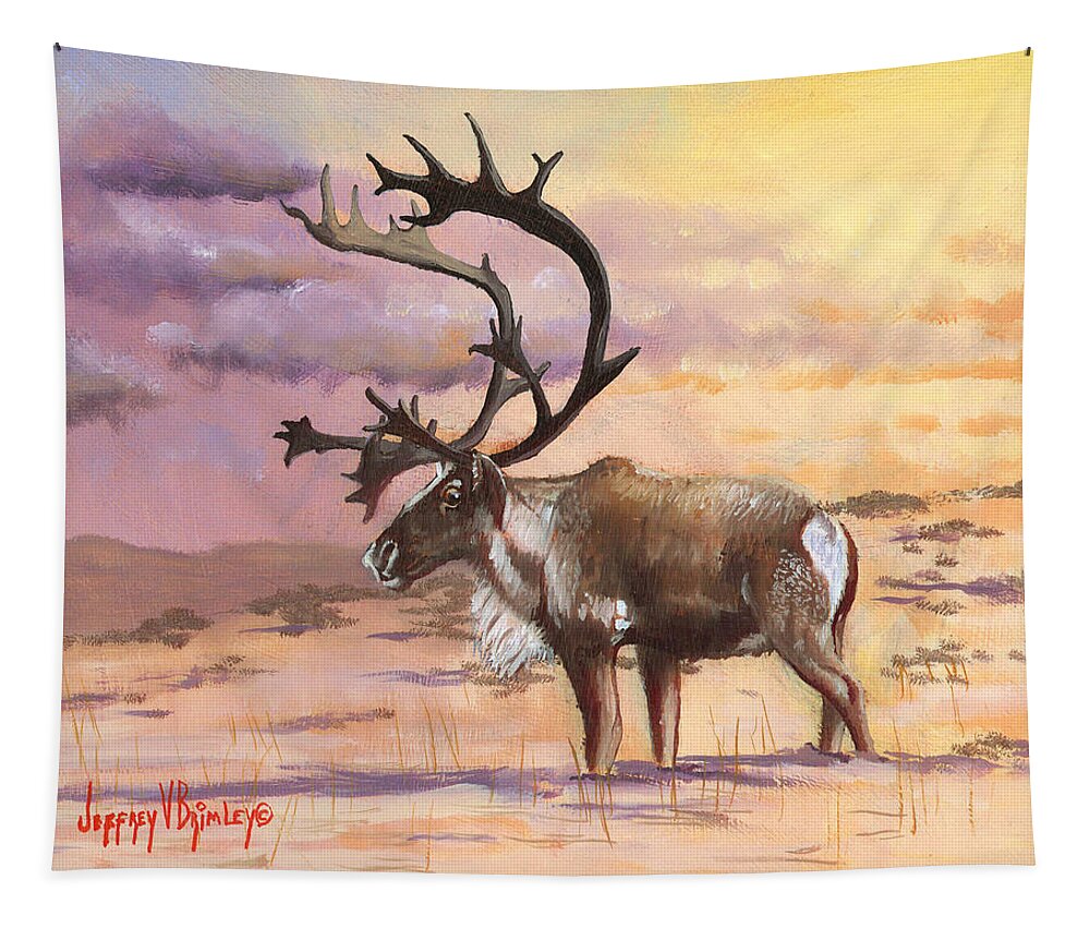 Jeff Tapestry featuring the painting Christmas Caribou by Jeff Brimley