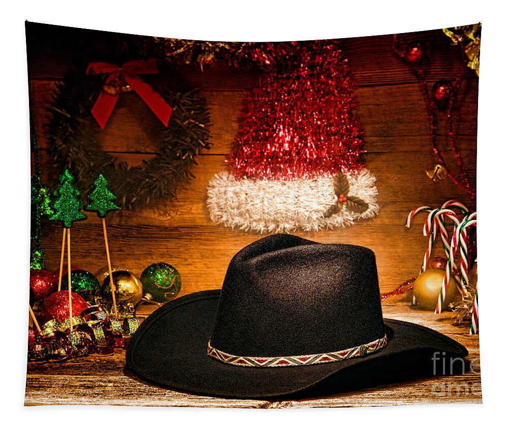 Christmas Tapestry featuring the photograph Christmas Cowboy Hat by Olivier Le Queinec