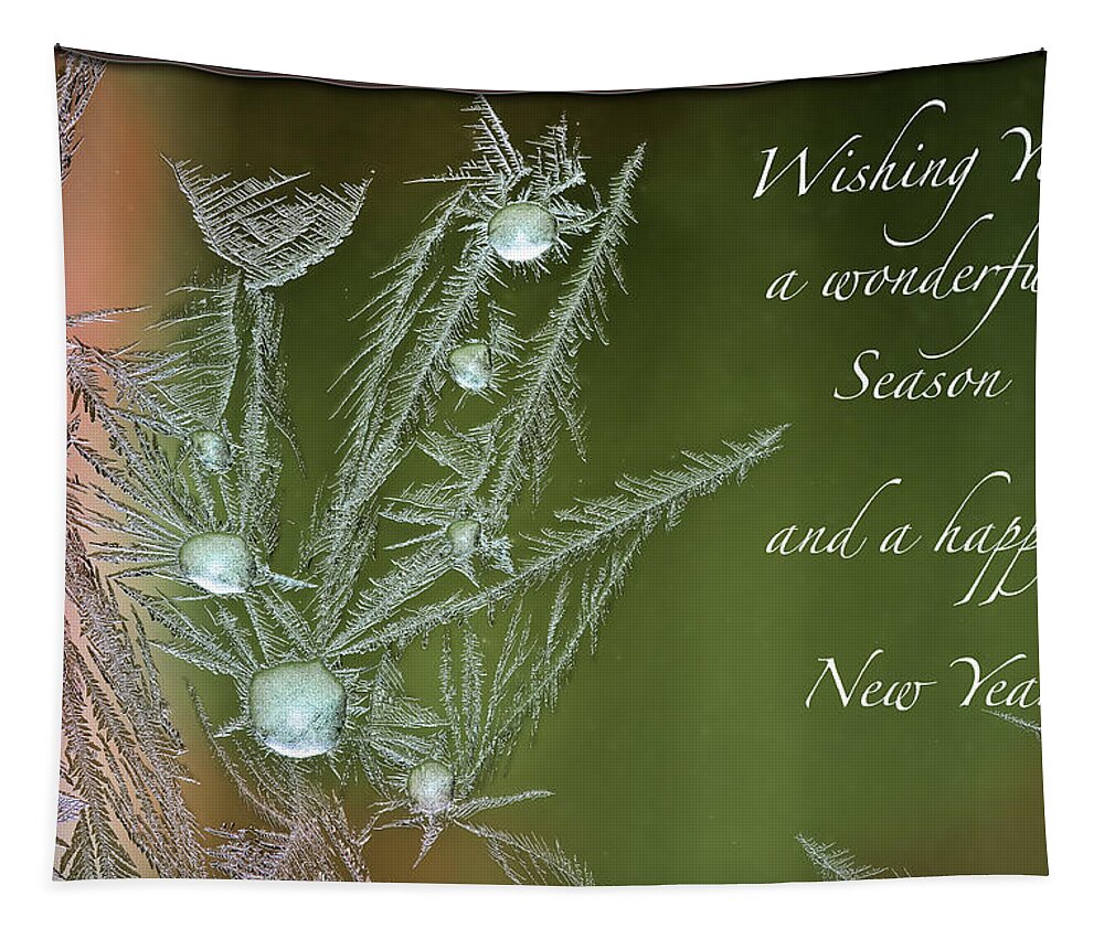 Ice Flower Tapestry featuring the mixed media Christmas greeting card Ice flowers by Peter V Quenter
