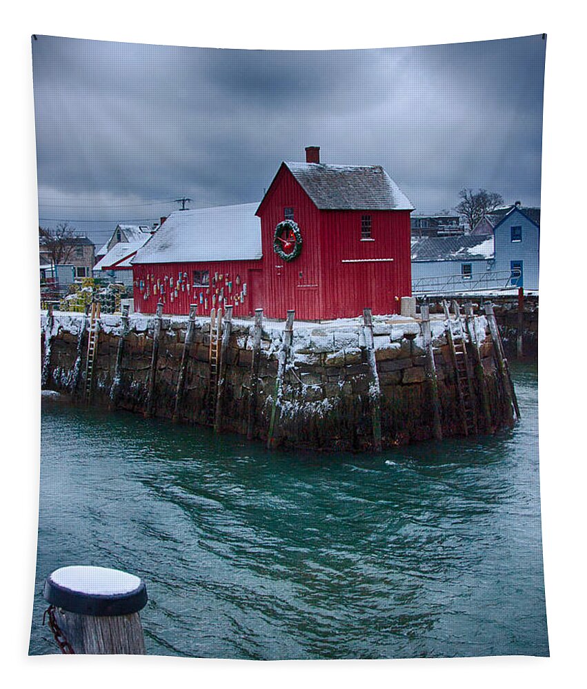 Rockport Harbor Tapestry featuring the photograph Christmas in Rockport Massachusetts by Jeff Folger