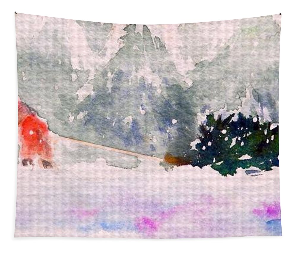 Landscape Tapestry featuring the painting Christmas is Coming by Yoshiko Mishina