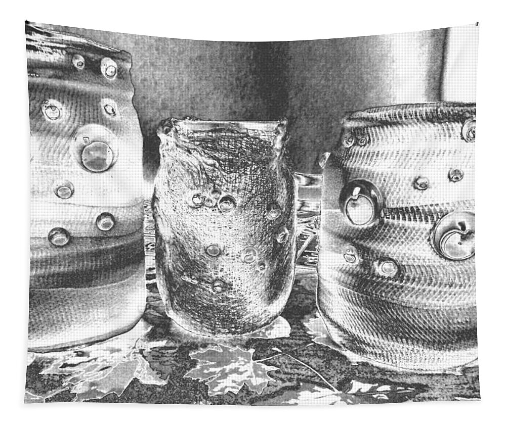 3 #candle #mummies With #googly Eyes All #chromed Up And Waiting For A Light My Contribution To Fall And #halloween 2013 Tapestry featuring the photograph Chromed HALLOWEEN Mummies by Belinda Lee